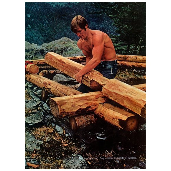 1972 L&M Cigarettes Wide Open Flavor 2 Page Vintage Print Ad Log Cabin Shirtless - Picture 3 of 3